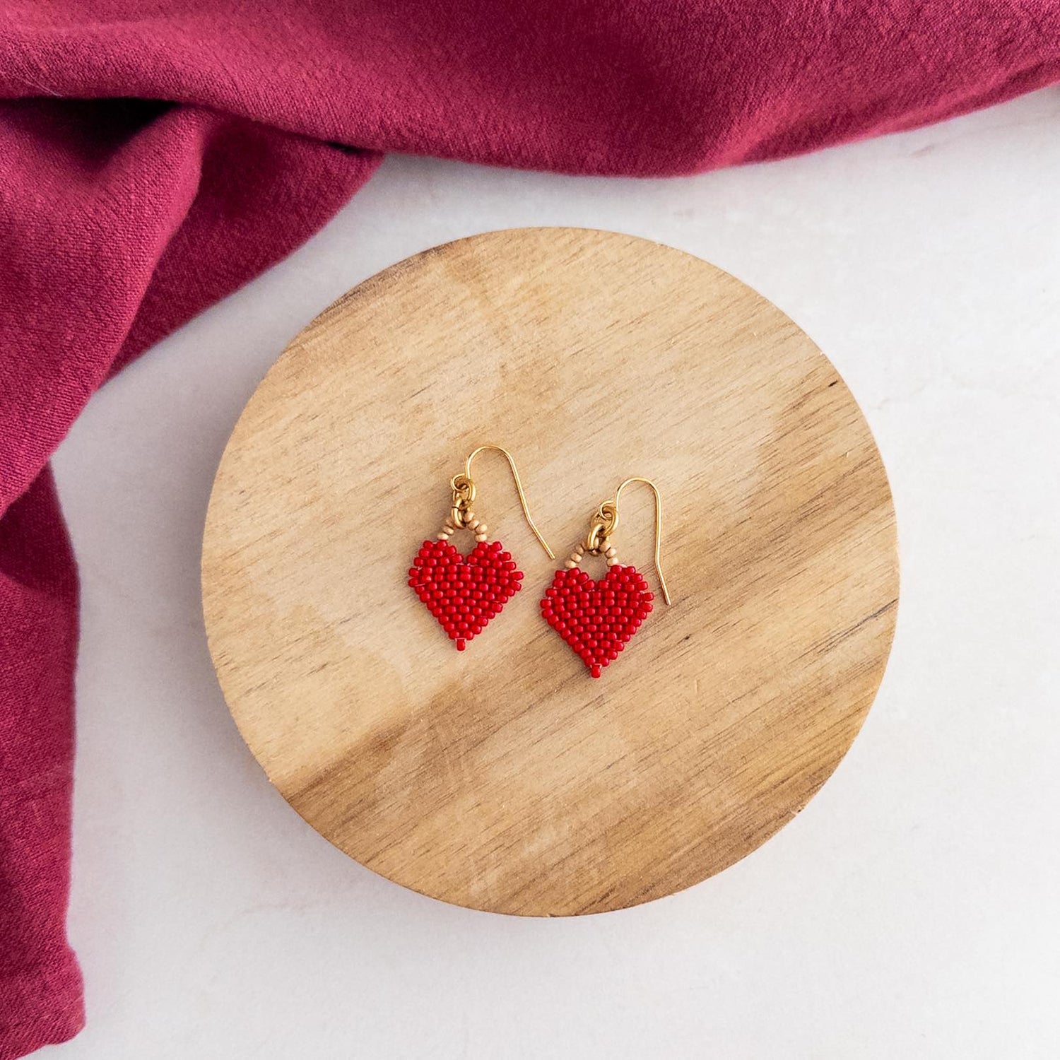 Red Heart Beaded Earrings