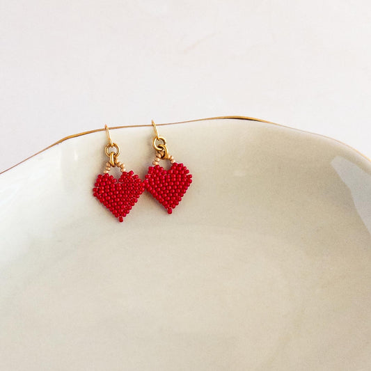 Red Heart Beaded Earrings