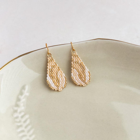 Gold Luminescent Teardrop Beaded Earrings