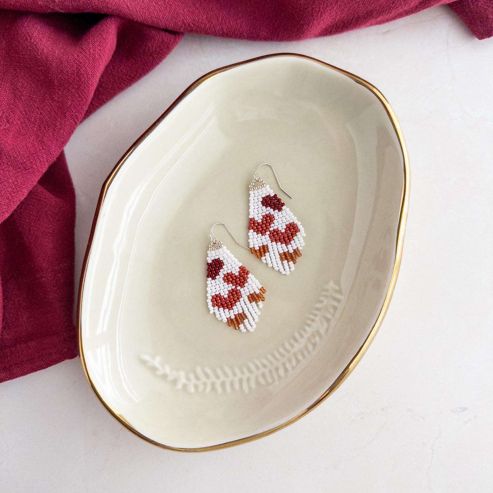 Red Ombre Heart Beaded Earrings