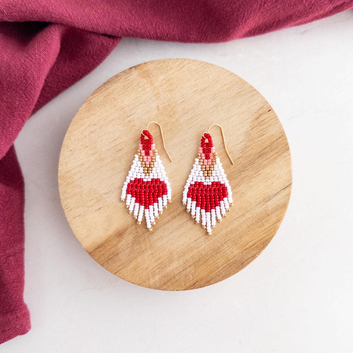 Large Heart Beaded Fringe Earrings