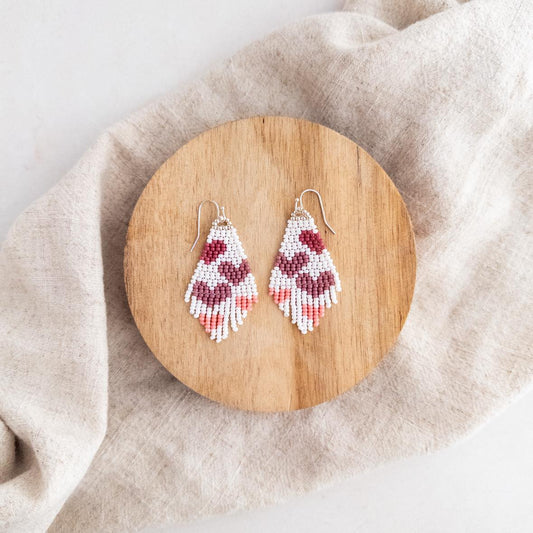 Pink Ombre Heart Beaded Earrings