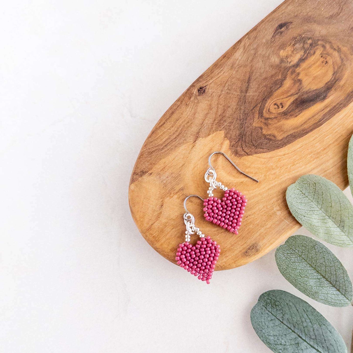 Pansy Heart Beaded Earrings