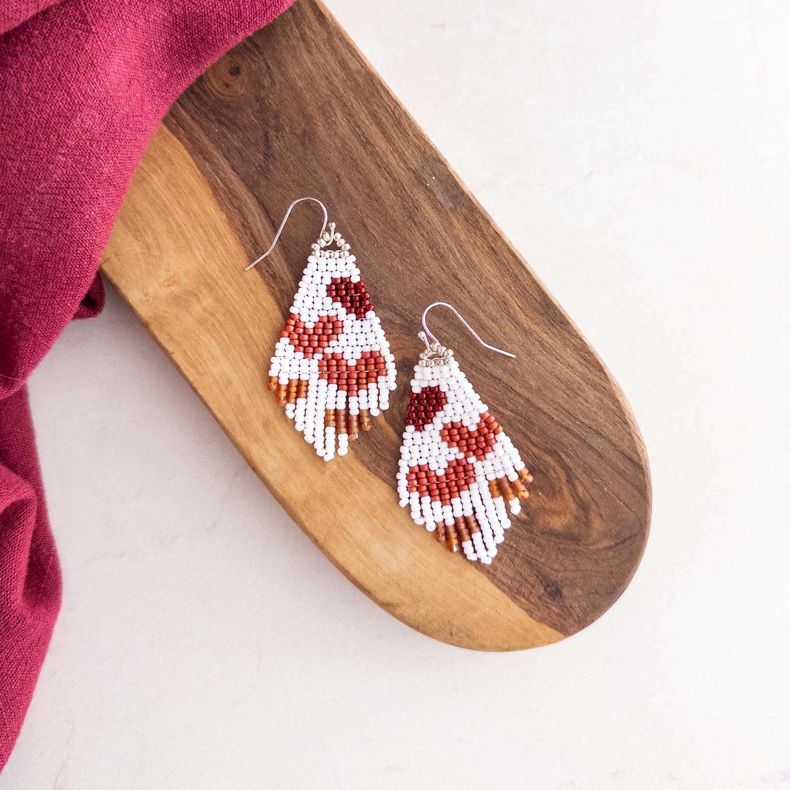 Red Ombre Heart Beaded Earrings