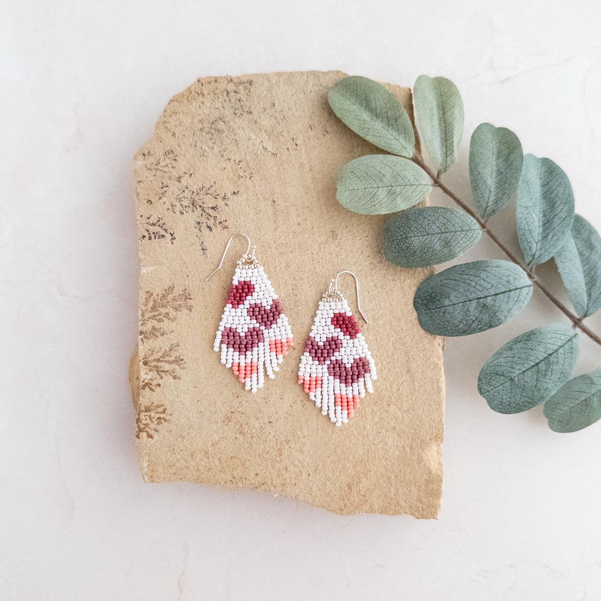 Pink Ombre Heart Beaded Earrings