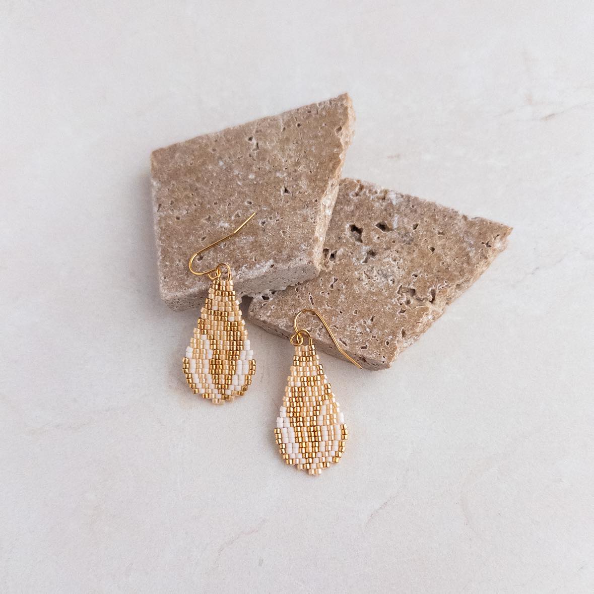 Gold Luminescent Teardrop Beaded Earrings