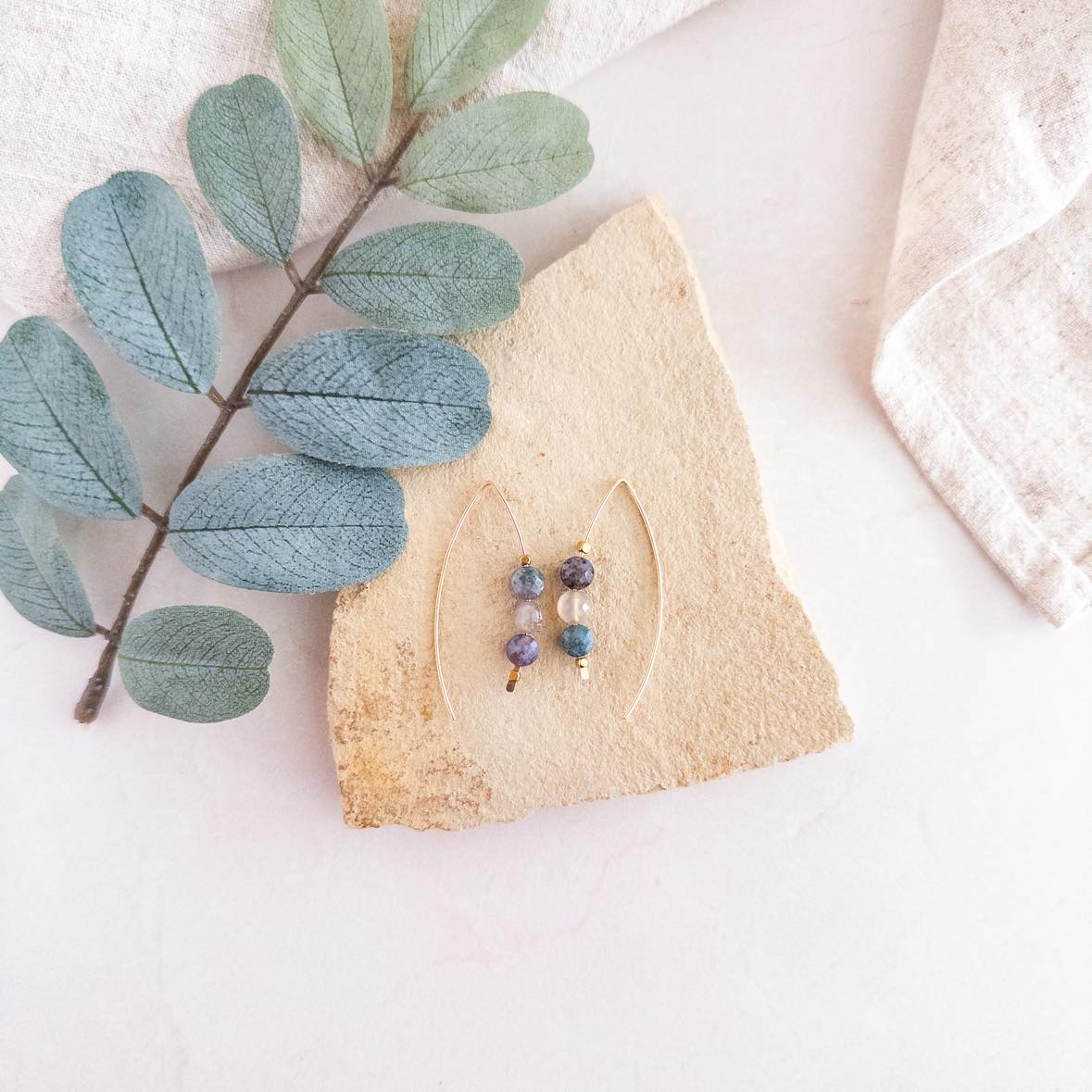 Teal Fancy Jasper Modern Hook Earrings