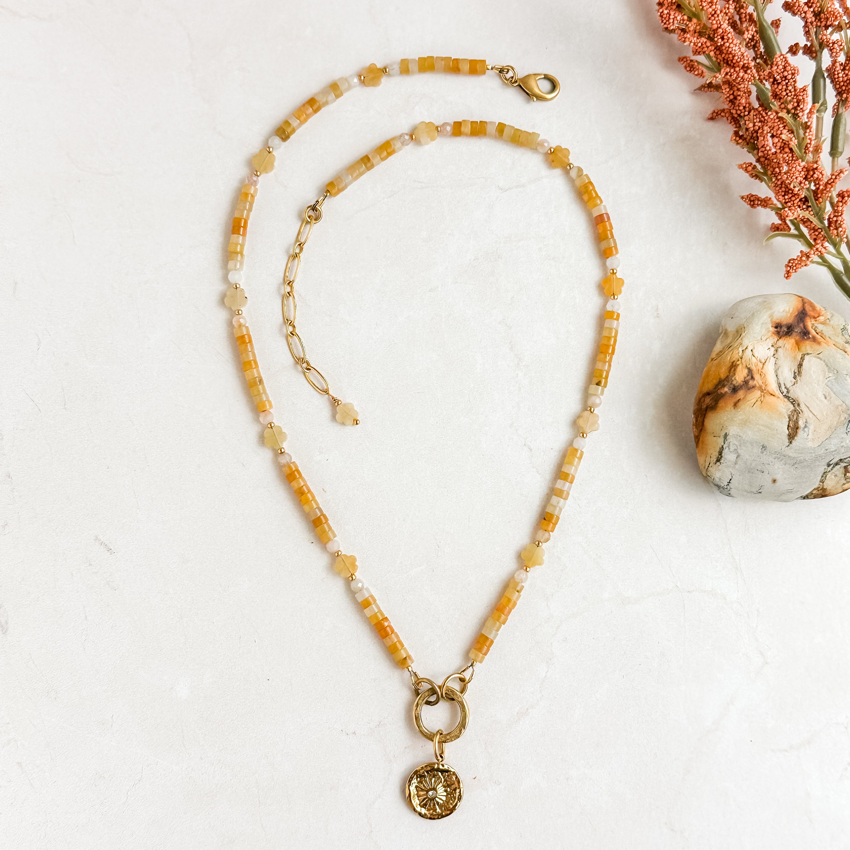 Yellow Jade Sun Pendant Necklace