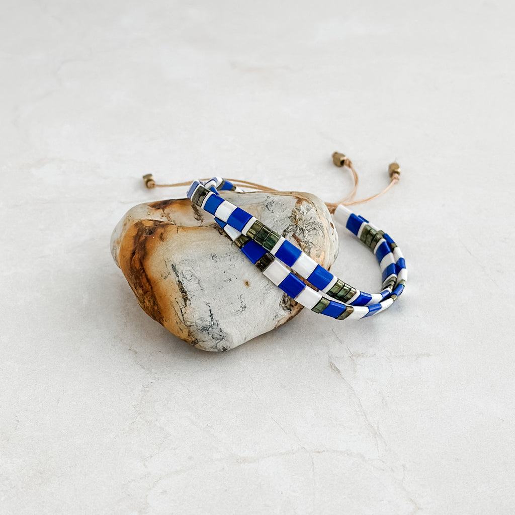 Navy and Emerald Tile Bracelet Set