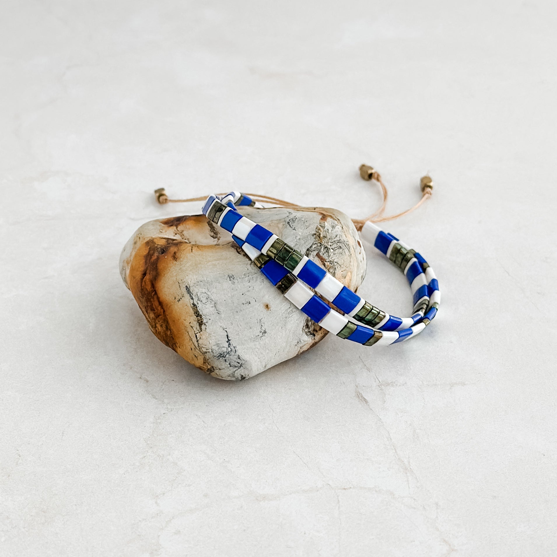 Navy and Emerald Tile Bracelet Set