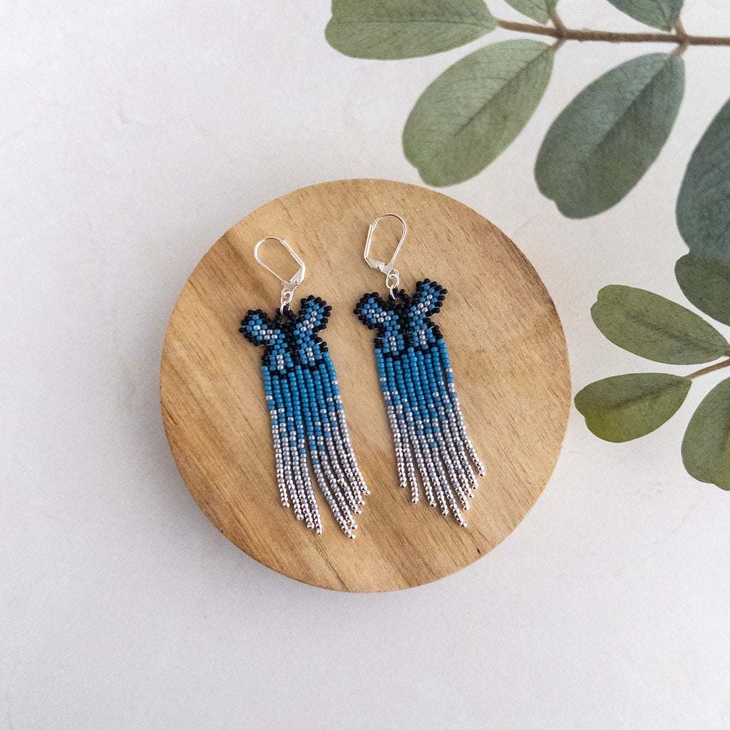 Blue Butterfly Fringe Earrings