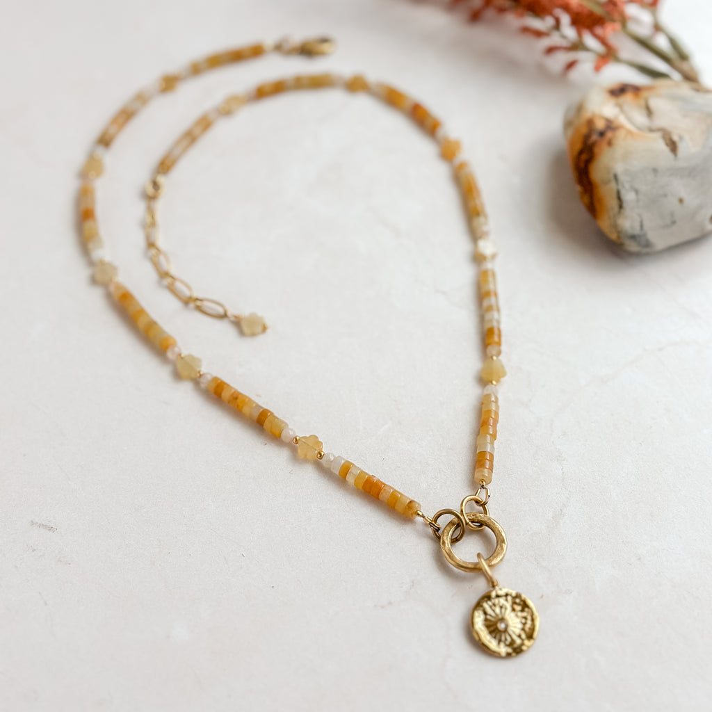 Yellow Jade Sun Pendant Necklace