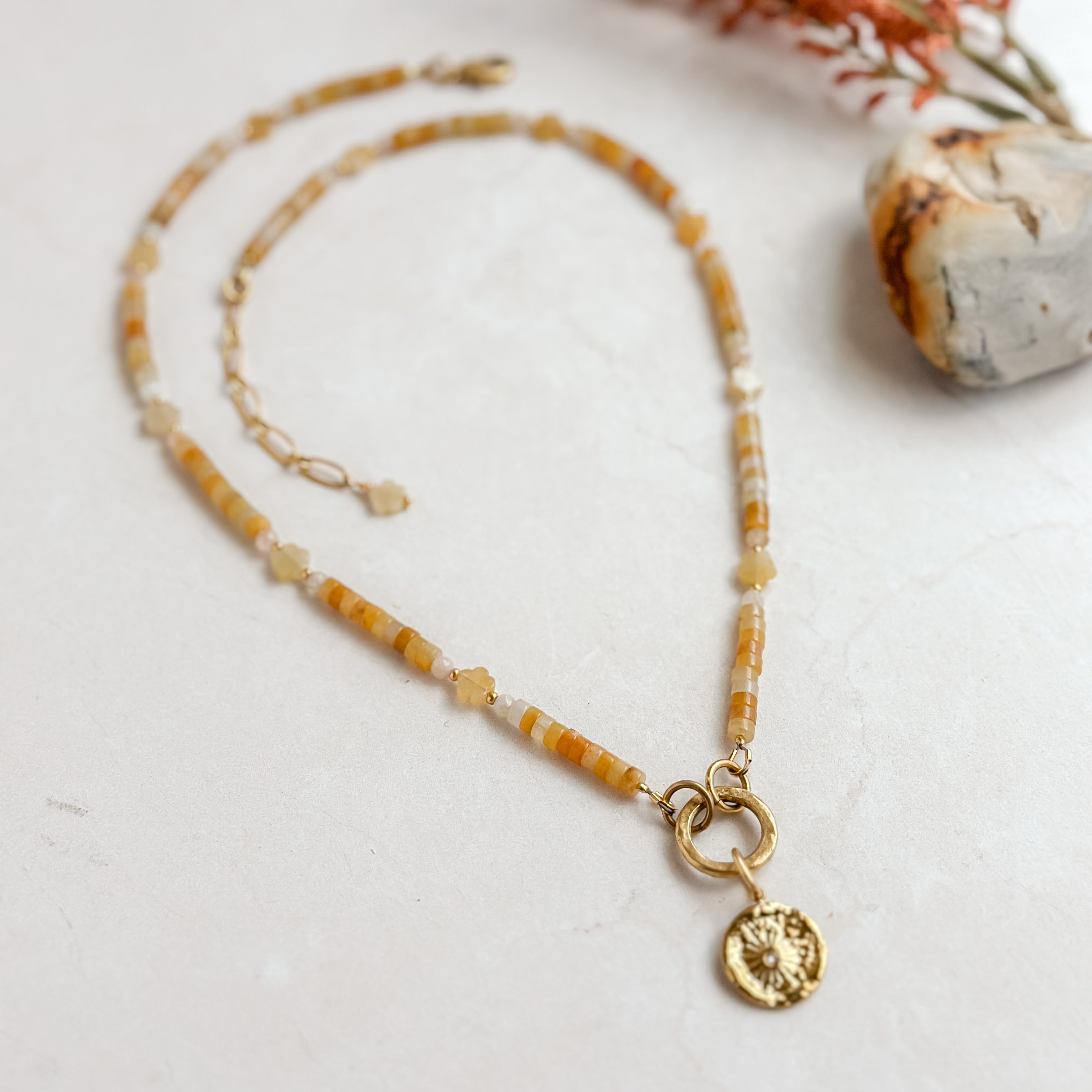 Yellow Jade Sun Pendant Necklace