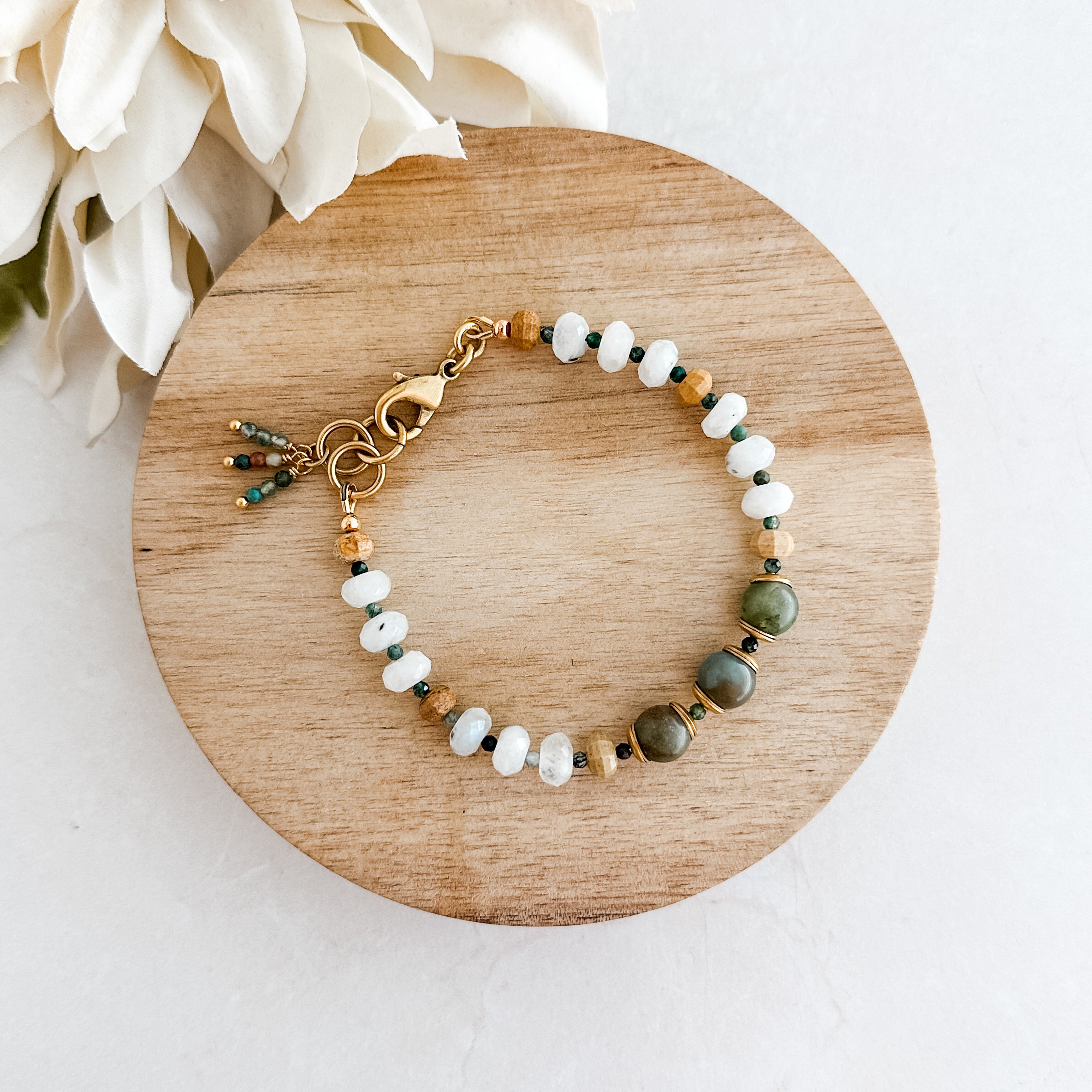 White Moonstone Single Strand Bracelet