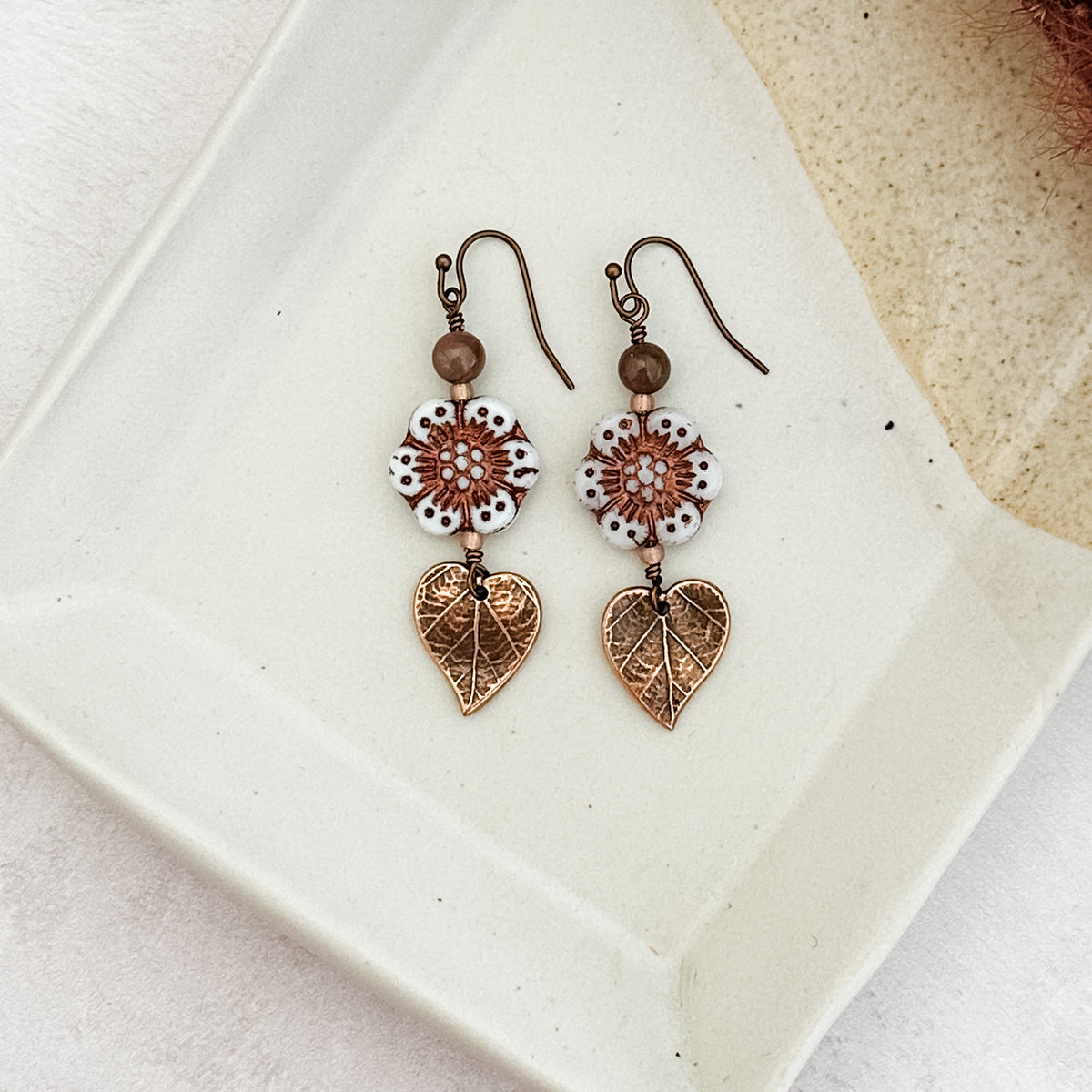 Flower Leaf Charm Earrings