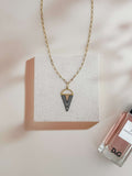 Beaded Black and White Triangle Gold Chain Link Necklace
