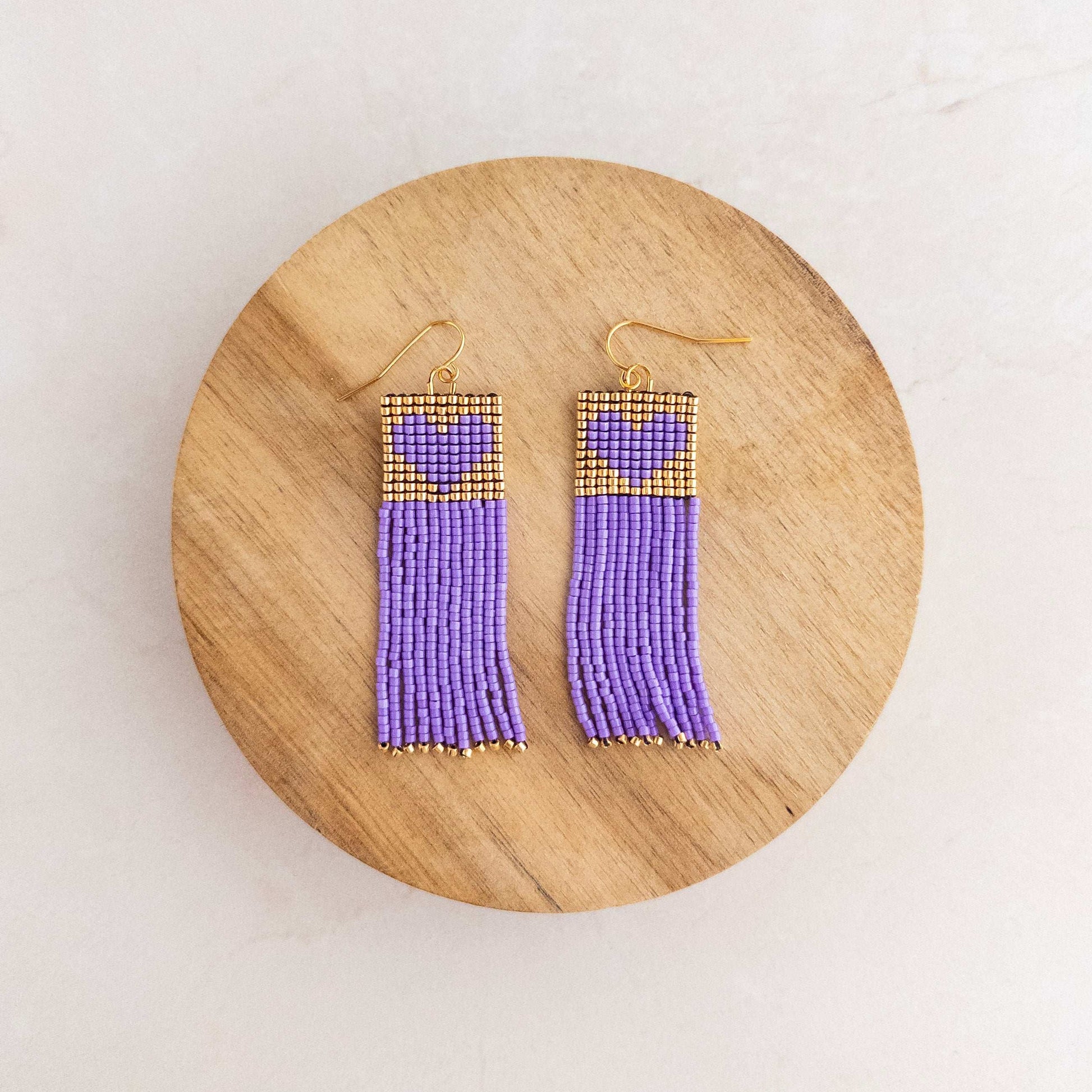 Purple Heart Beaded Fringe Earrings