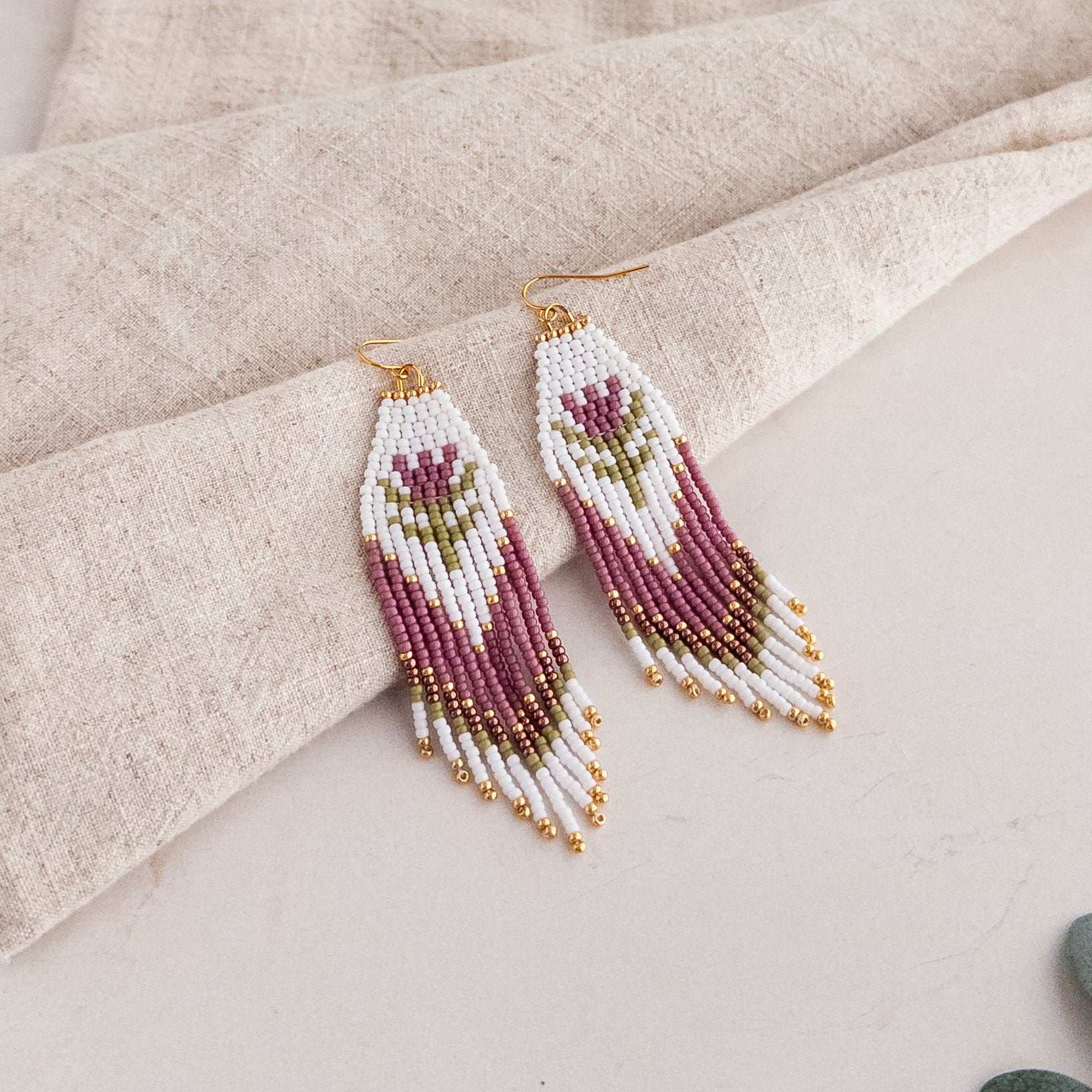 Lavender Tulip Fringe Earrings
