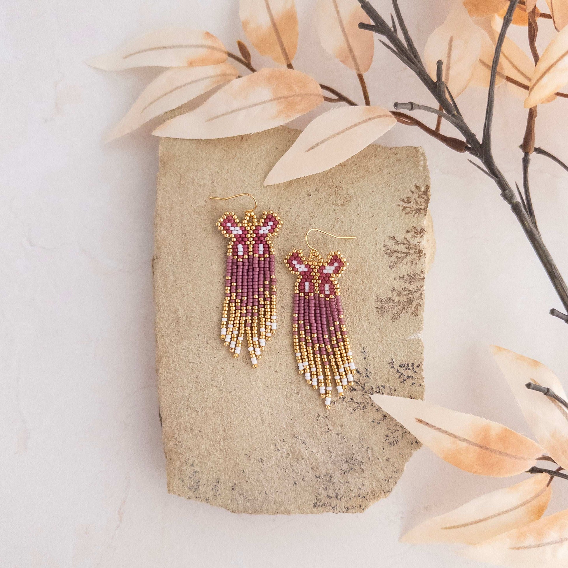 Purple Butterfly Fringe Earrings