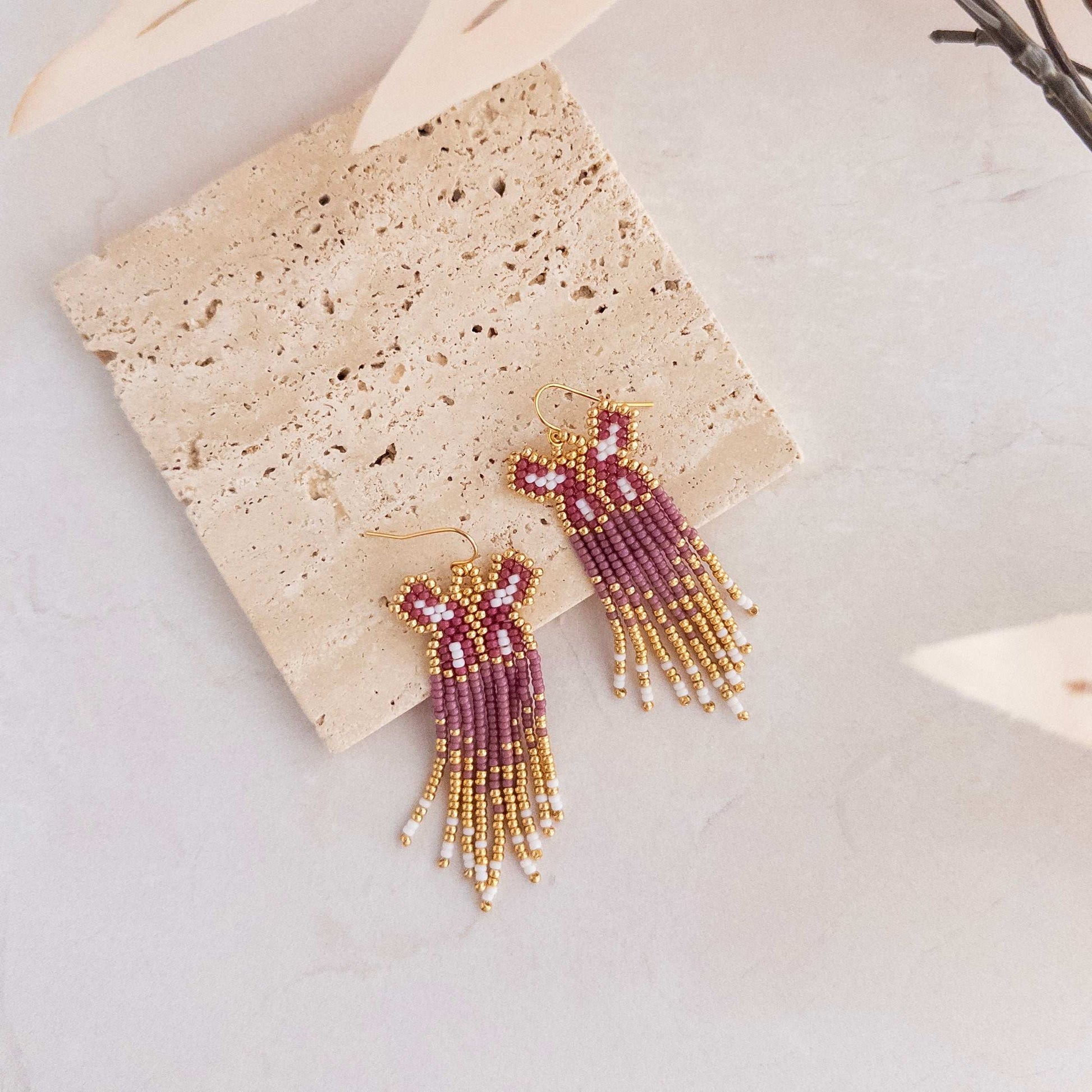 Purple Butterfly Fringe Earrings