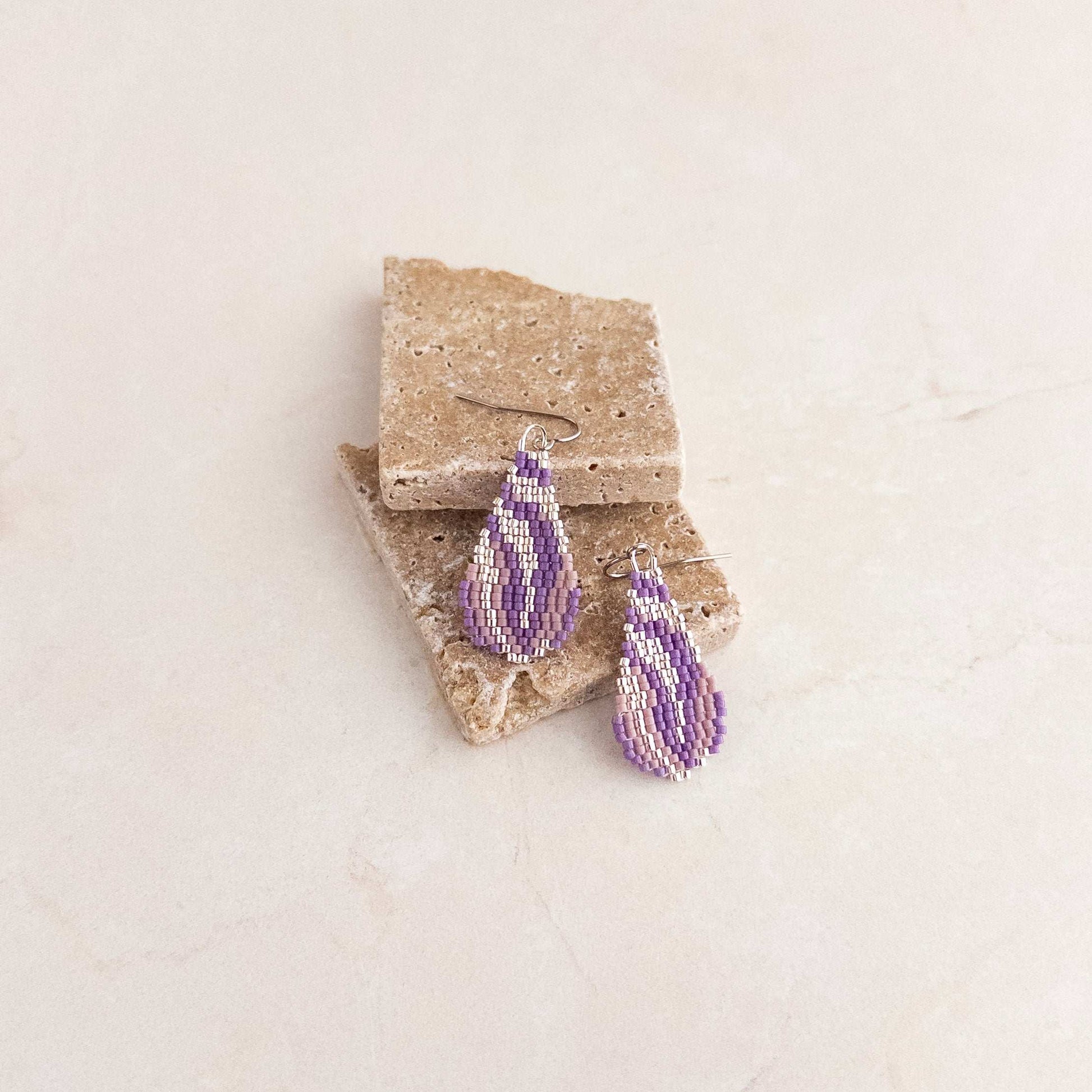 Purple Luminescent Teardrop Beaded Earrings