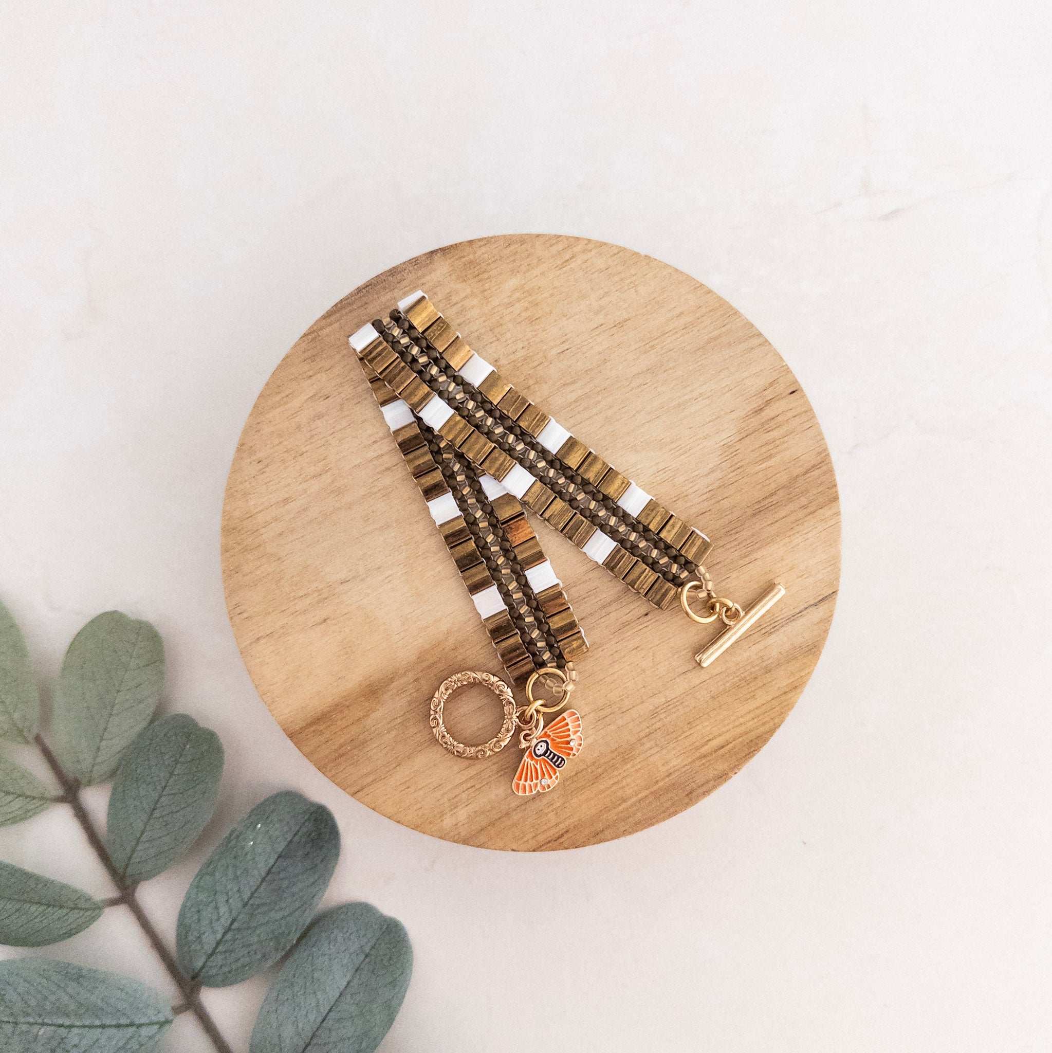 Orange Moth Tila Bracelet