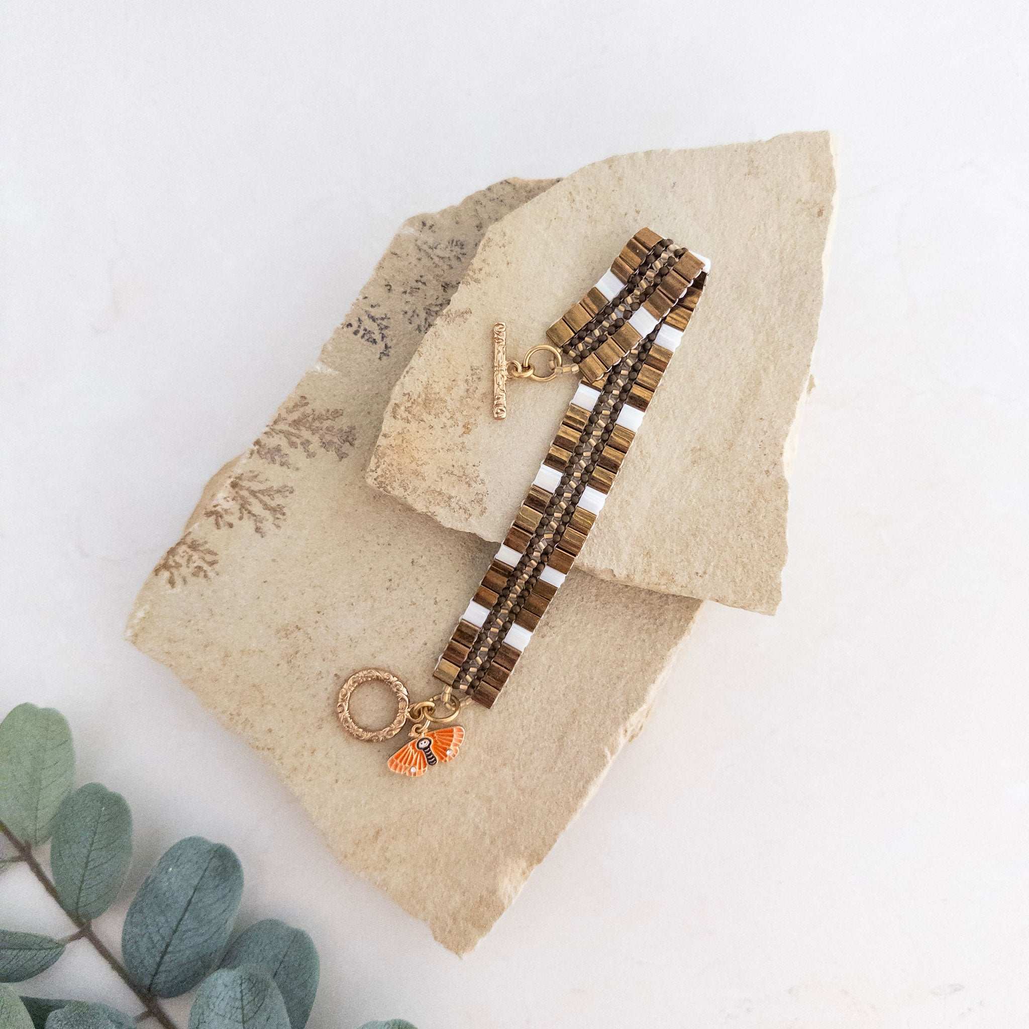 Orange Moth Tila Bracelet