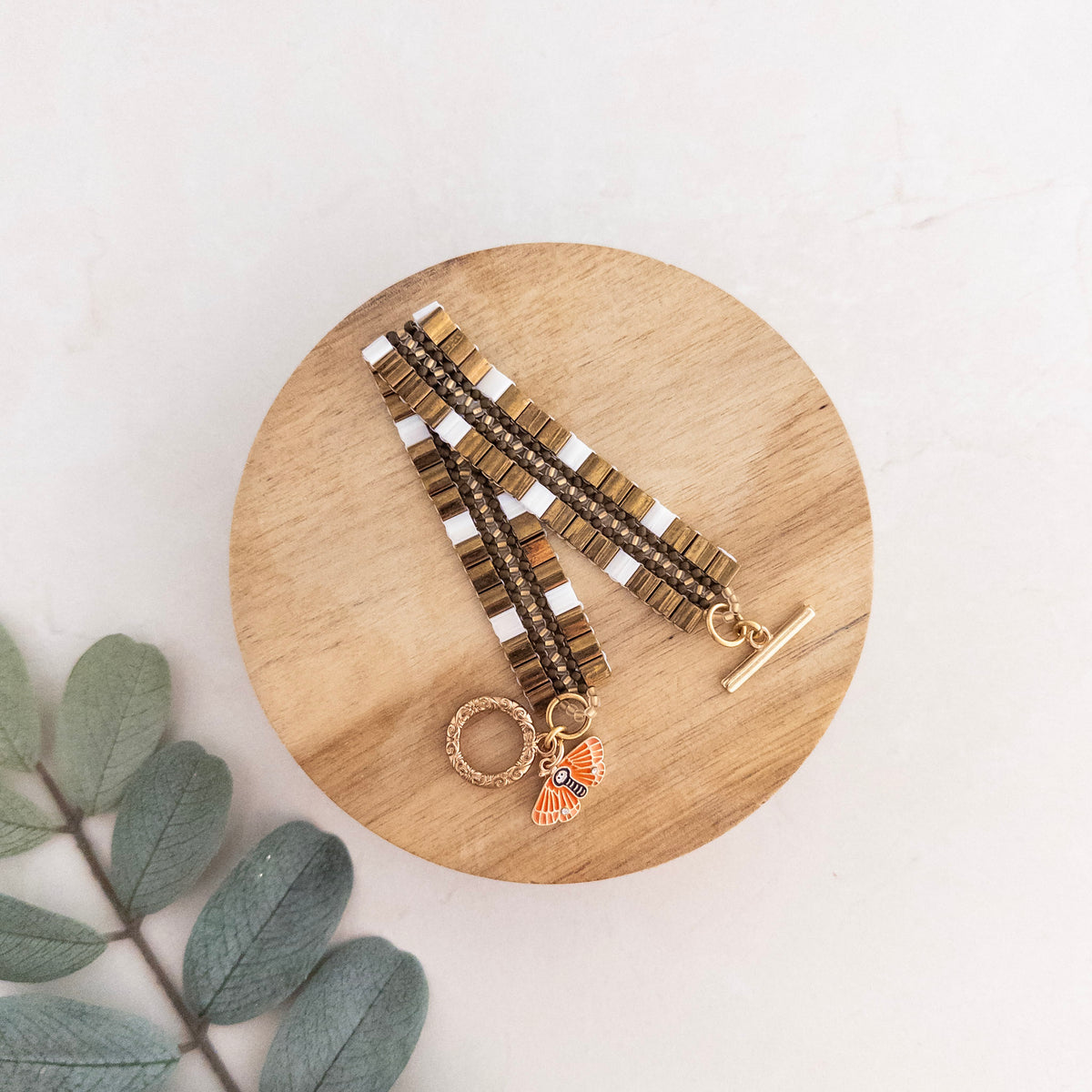 Orange Moth Tila Bracelet