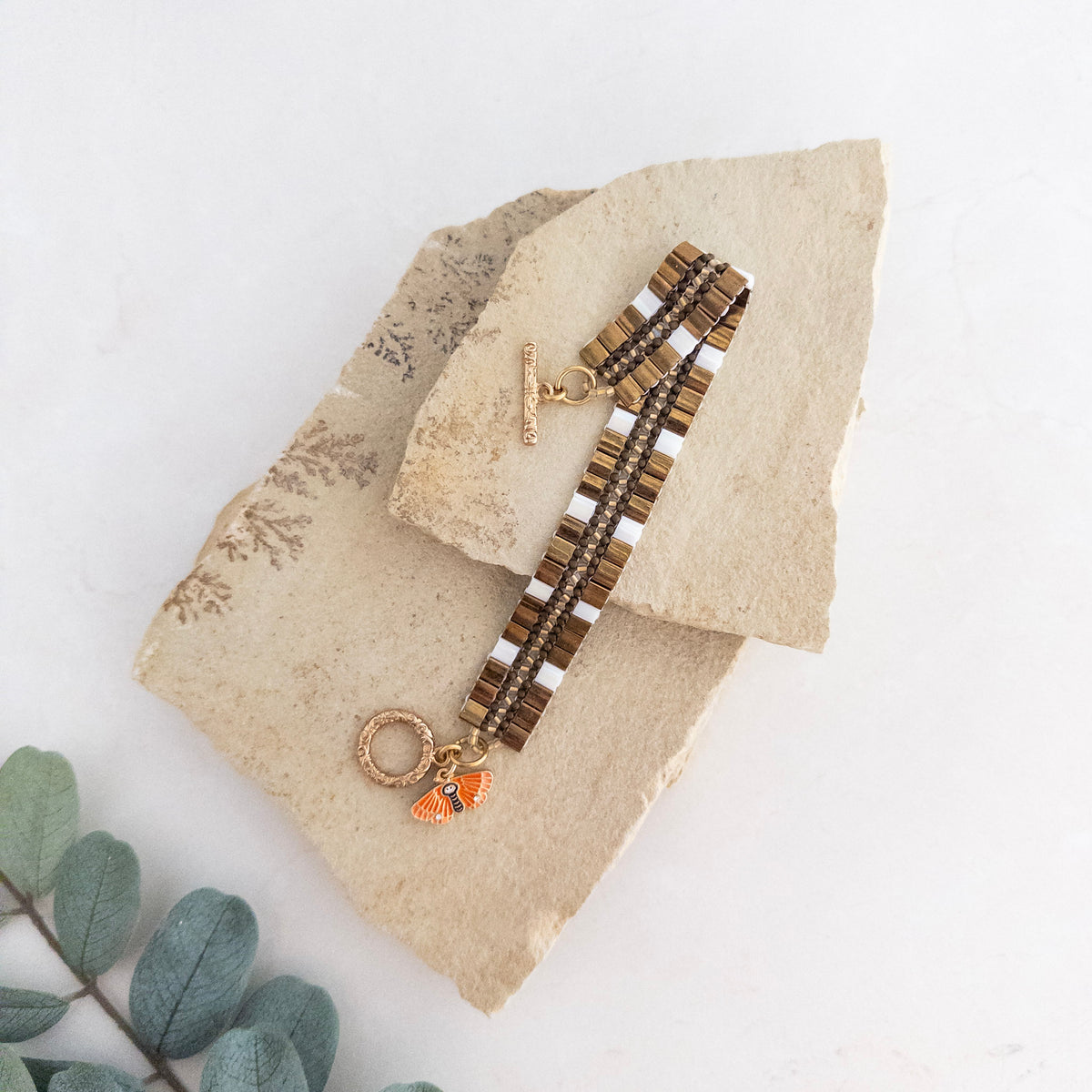 Orange Moth Tila Bracelet