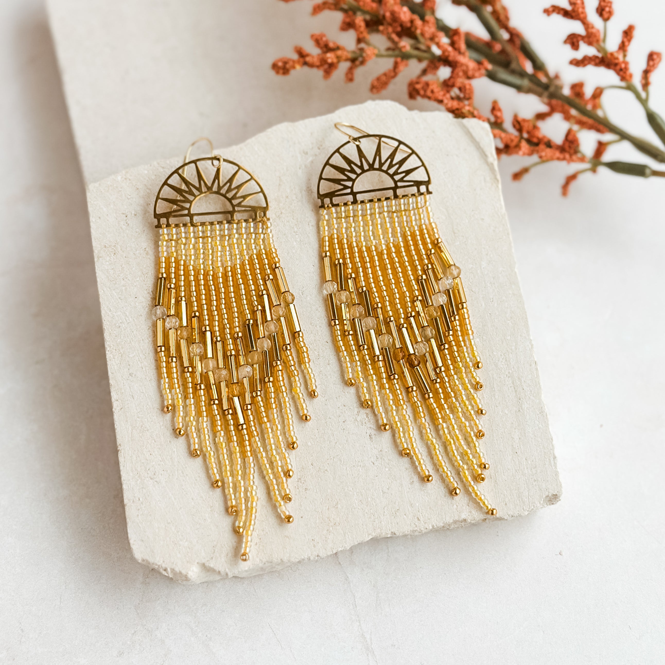 Sun Ray Crystal Fringe Earrings