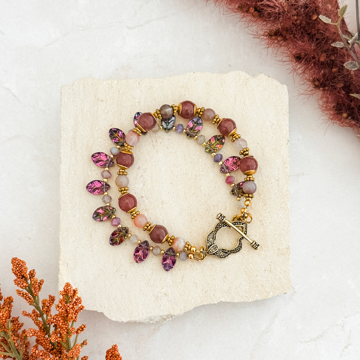 Multi Strand Autumn Leaf Bracelet