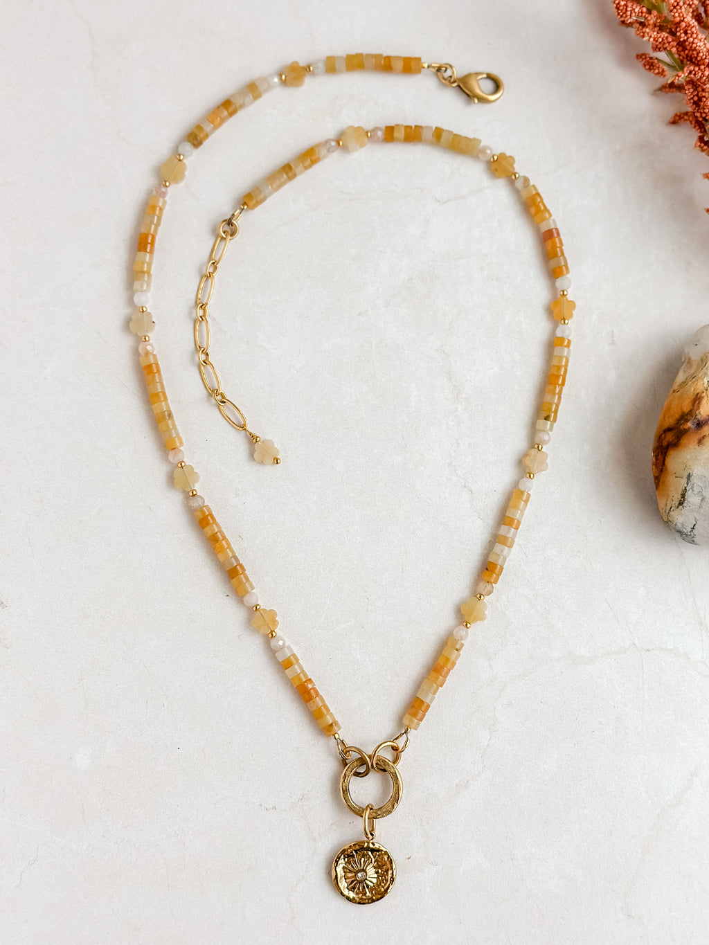 Yellow Jade Sun Pendant Necklace