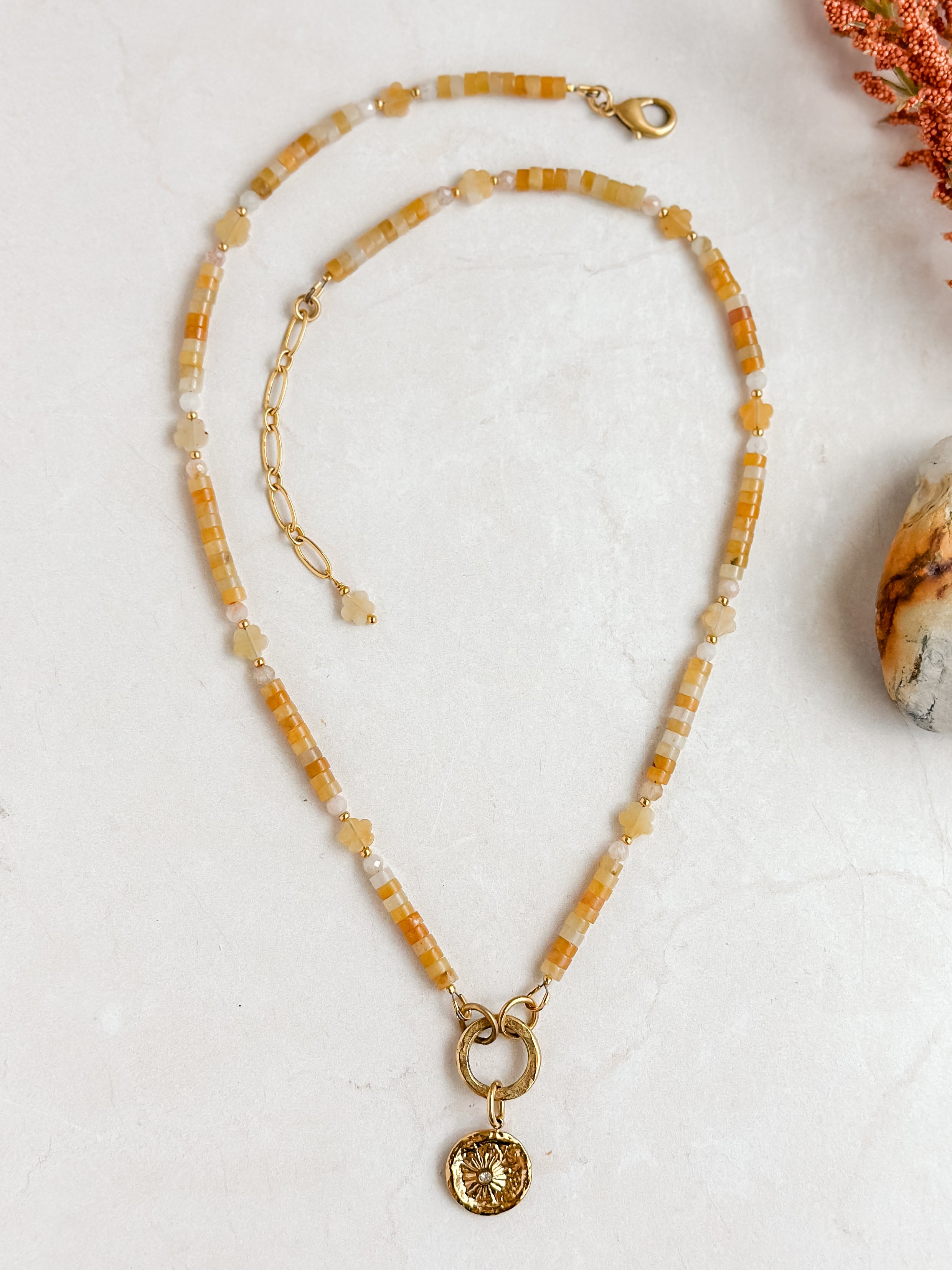 Yellow Jade Sun Pendant Necklace