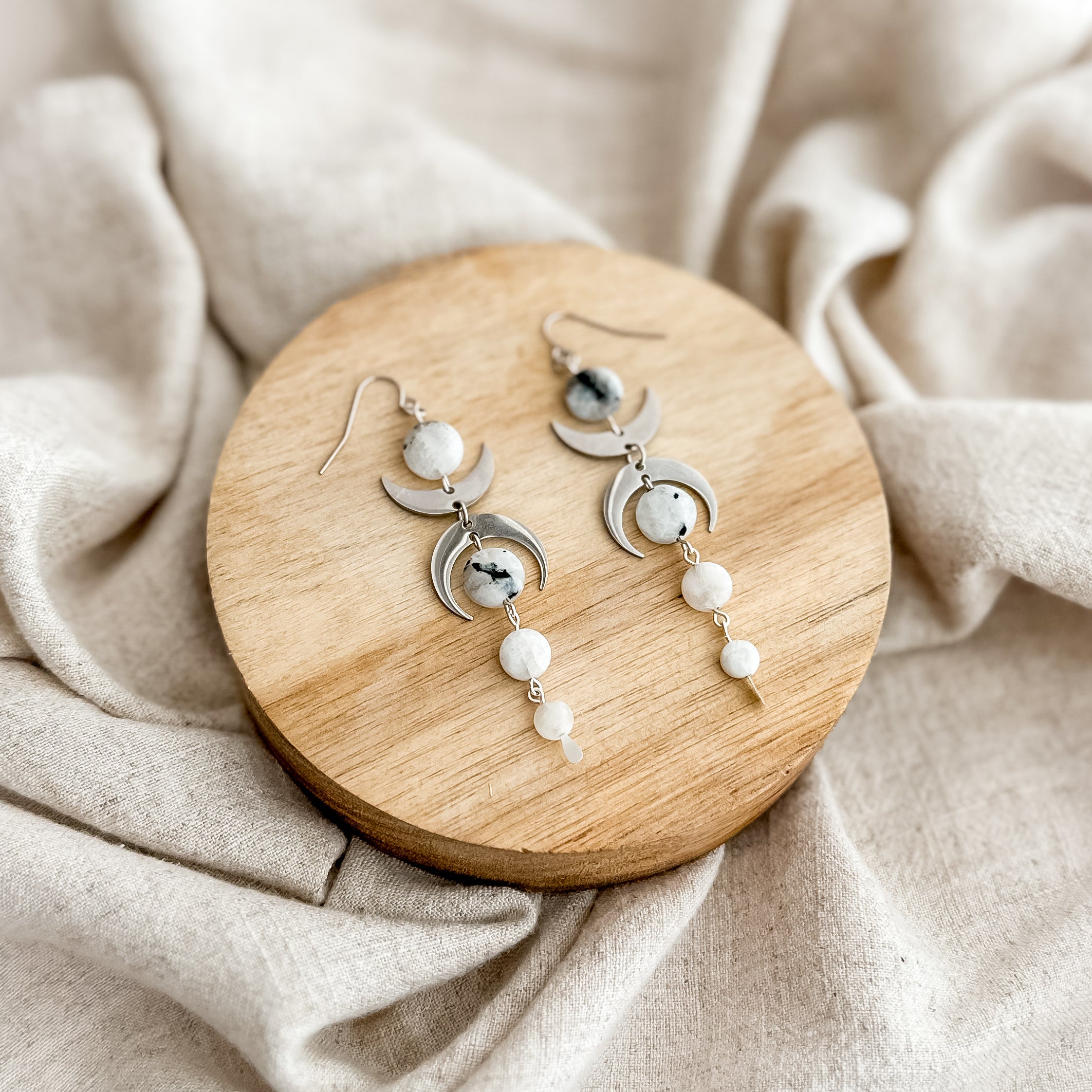Moonstone Coin Celestial Earrings