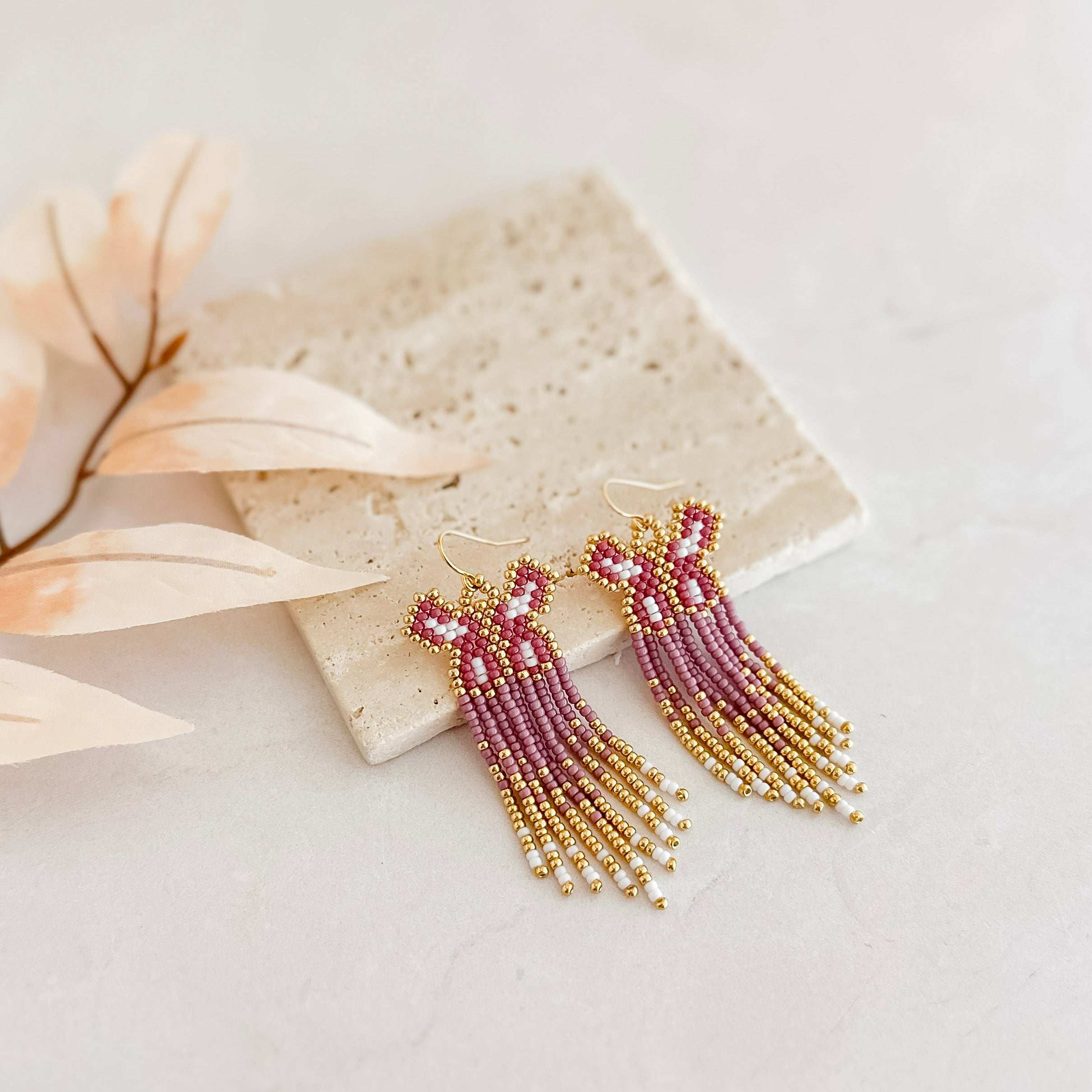Purple Butterfly Fringe Earrings