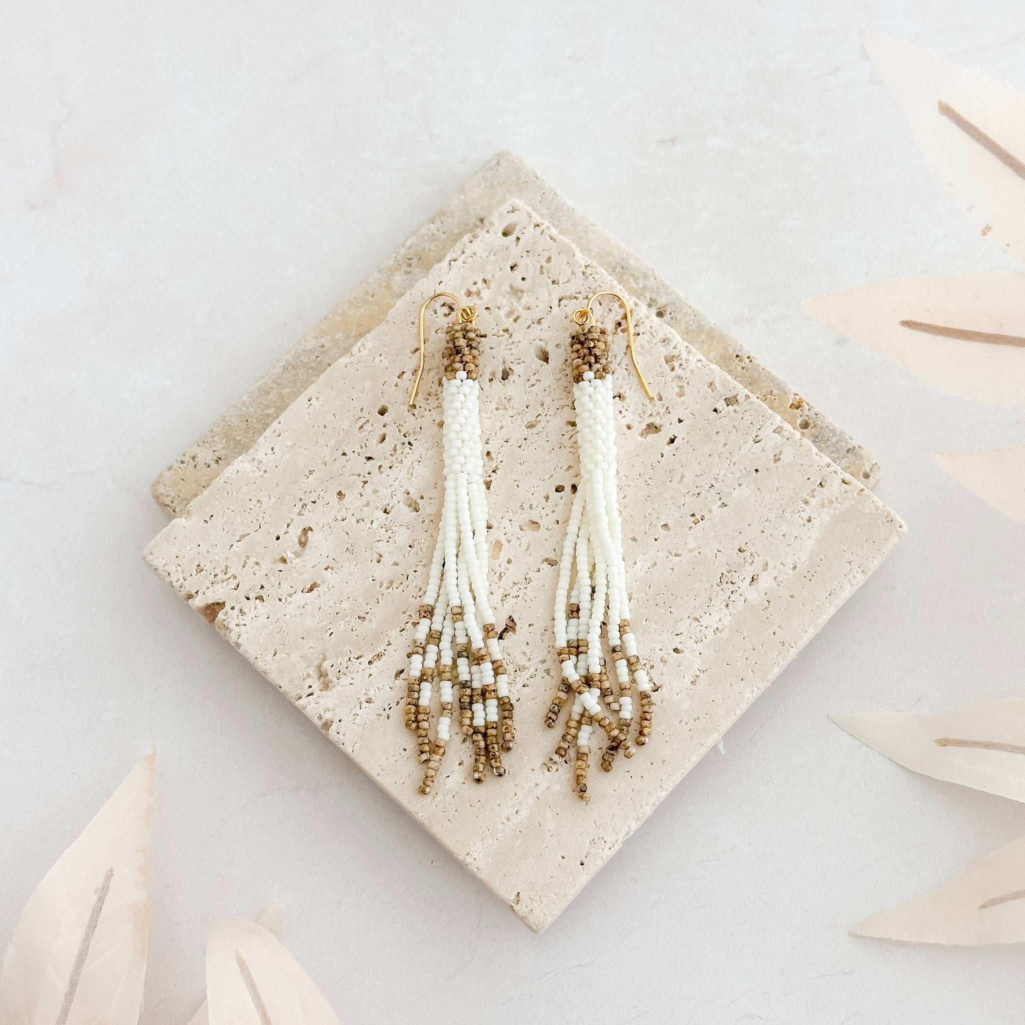 Picasso Brown Peyote Beaded Tassel Fringe Earrings