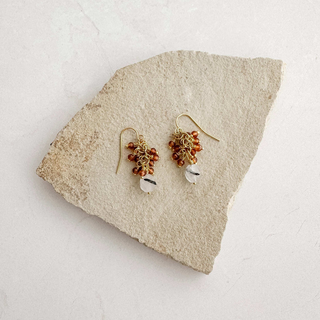 Orange Garnet Cluster Earrings
