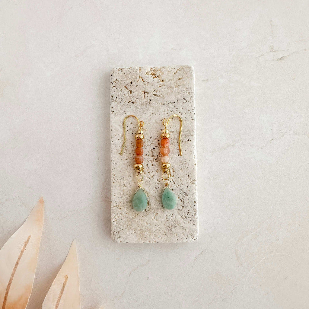 Sunstone Cube Dangle Earrings