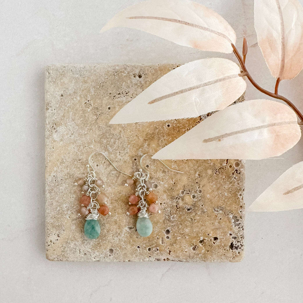 Amazonite and Sunstone Cluster Earrings