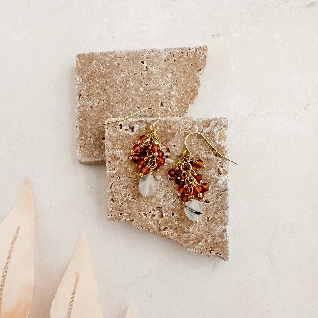 Orange Garnet Cluster Earrings
