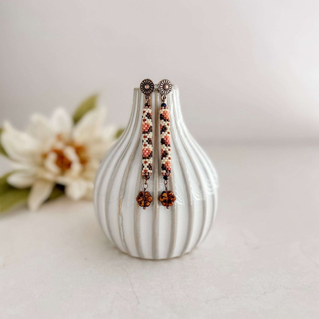 Peyote Copper Floral Dangle Earrings
