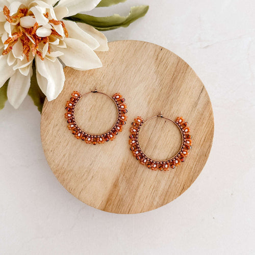 Beaded Daisy Hoop Earrings
