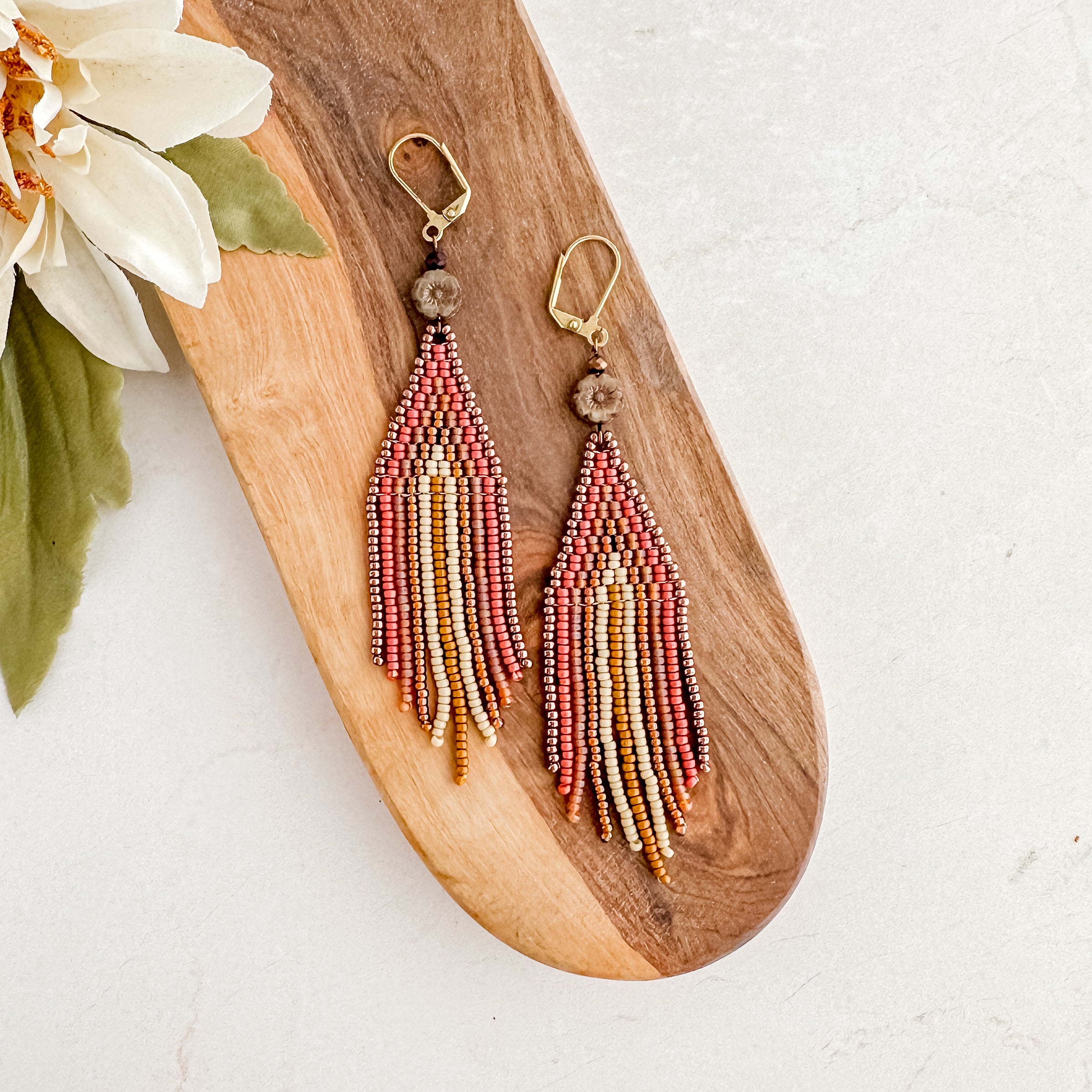 Floral Copper Fringe Earrings