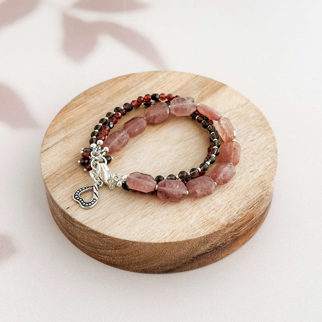 Layered Strawberry Quartz Gemstone Bracelet
