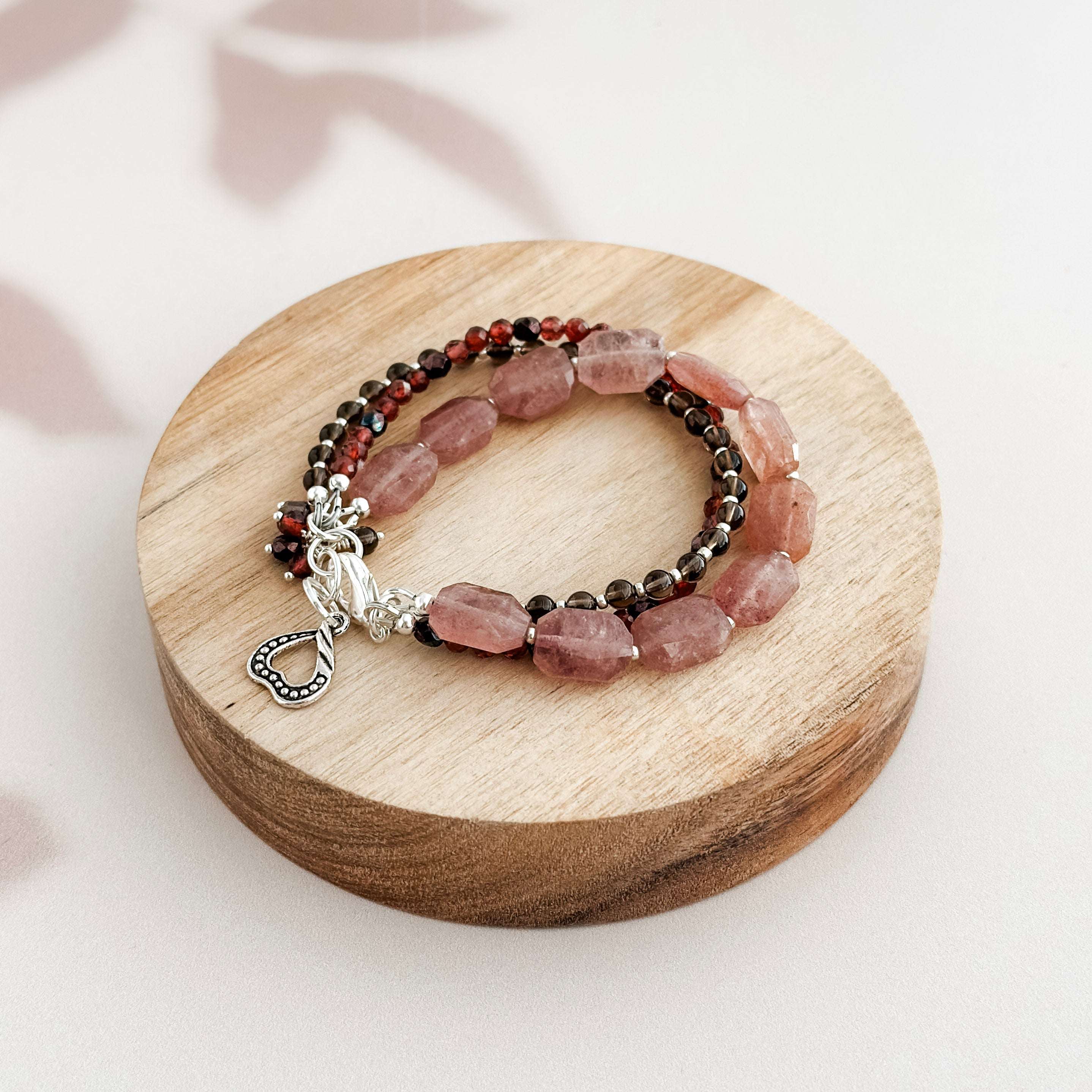 Layered Strawberry Quartz Gemstone Bracelet