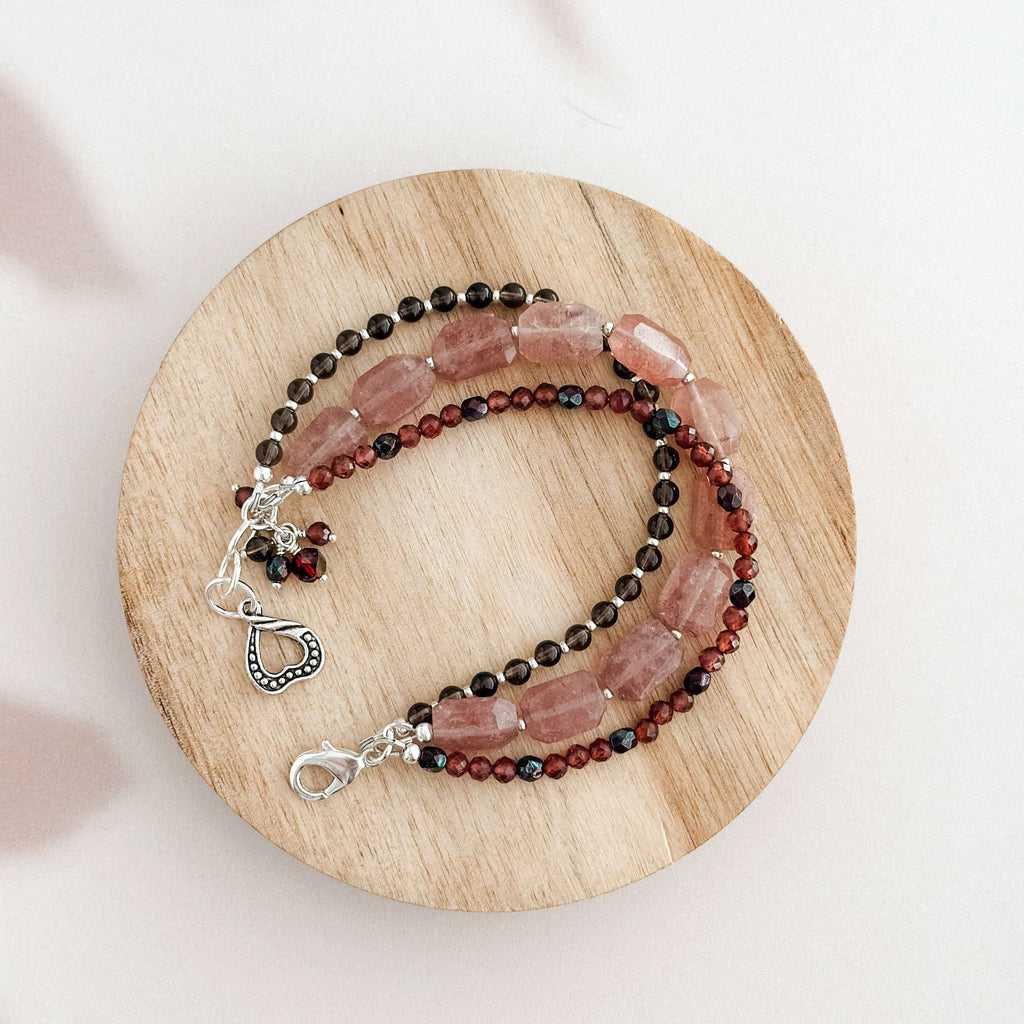 Layered Strawberry Quartz Gemstone Bracelet