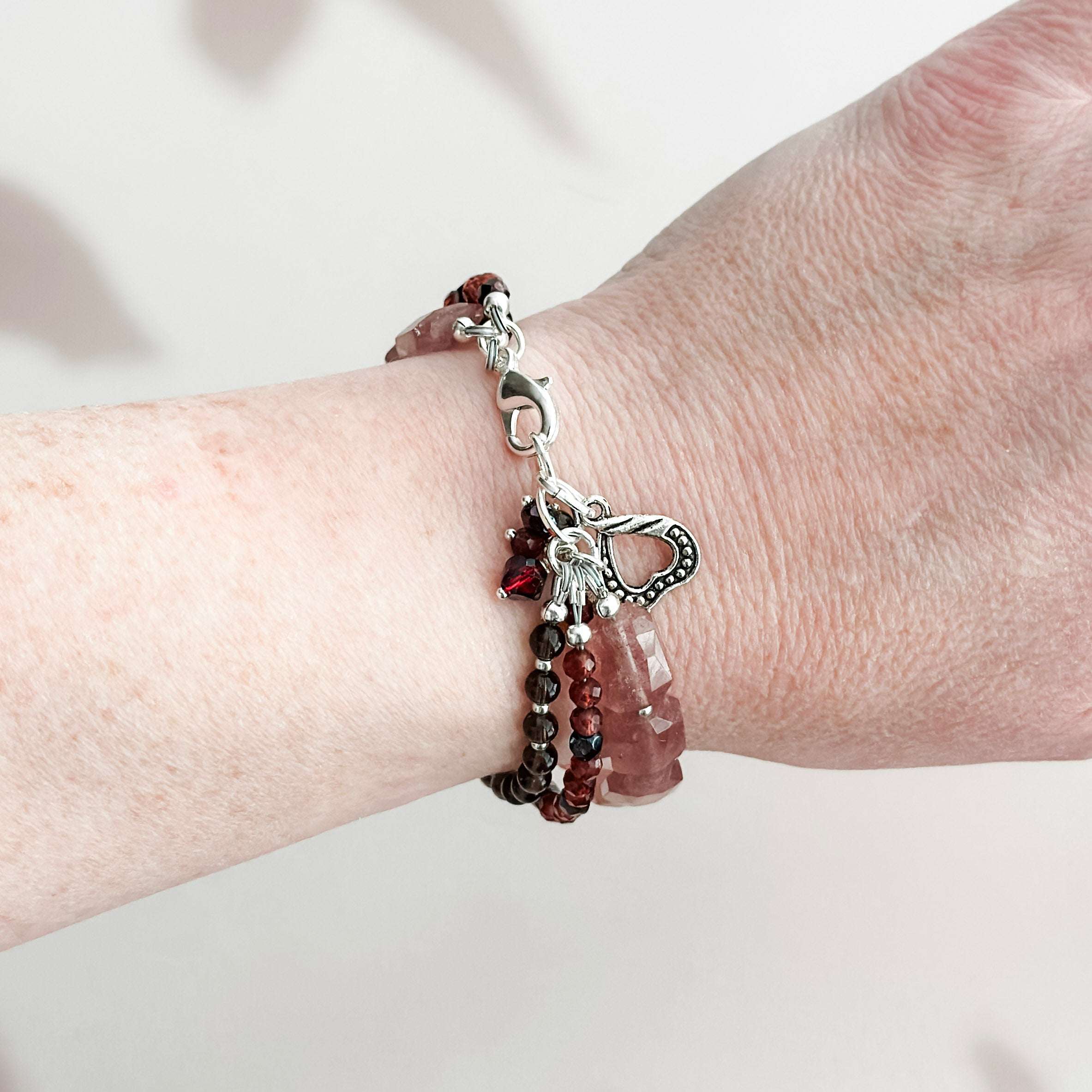 Layered Strawberry Quartz Gemstone Bracelet
