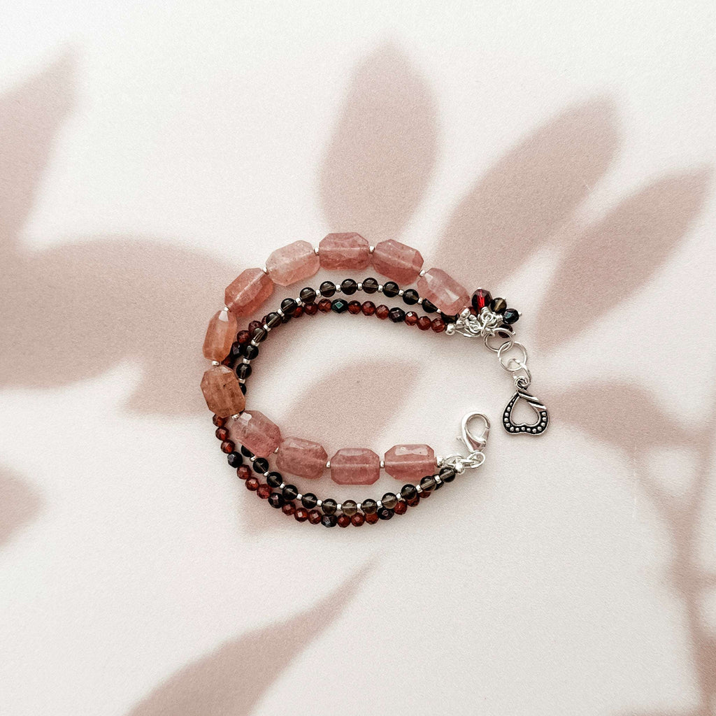 Layered Strawberry Quartz Gemstone Bracelet