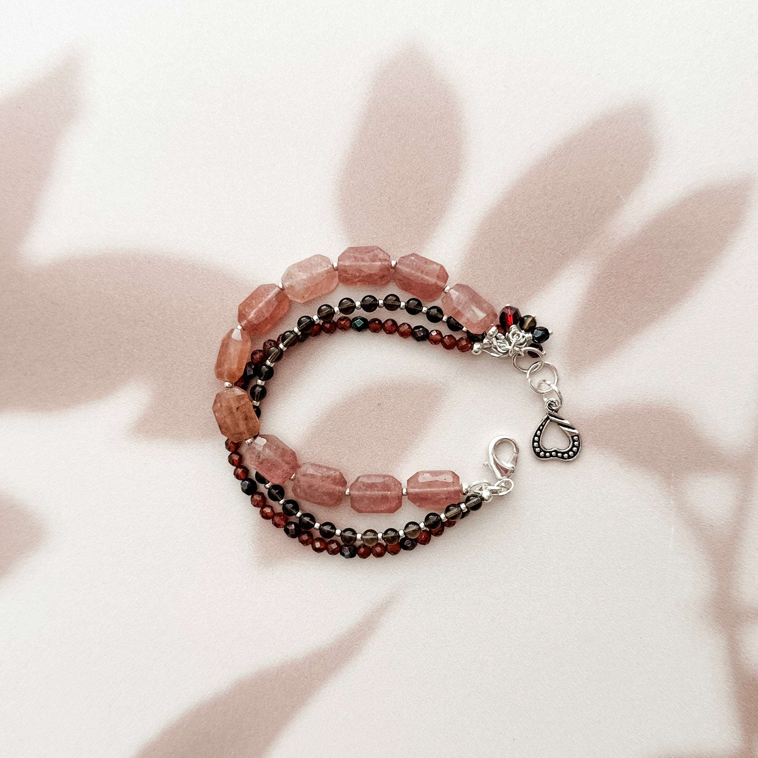 Layered Strawberry Quartz Gemstone Bracelet