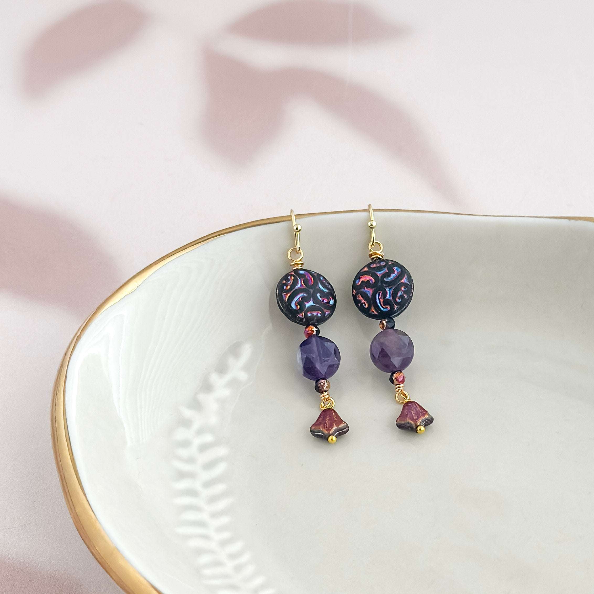 Purple Amethyst Coin Earrings